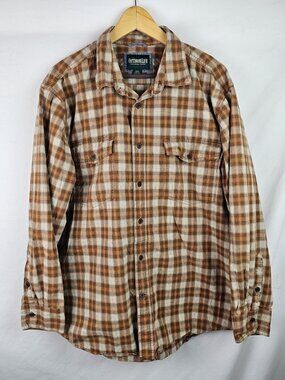 Outdoor Life Men's Shirt Size XL Orange Plaid Long Sleeve Button Down Top